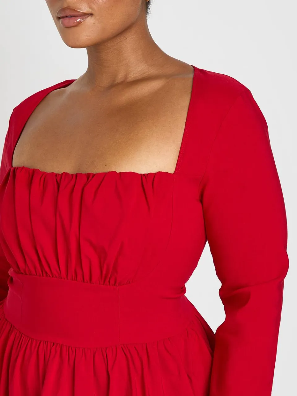 boohoo Dames Plus Bengaline Corset Skater Jurk Met Lange Mouwen rood, foto 4