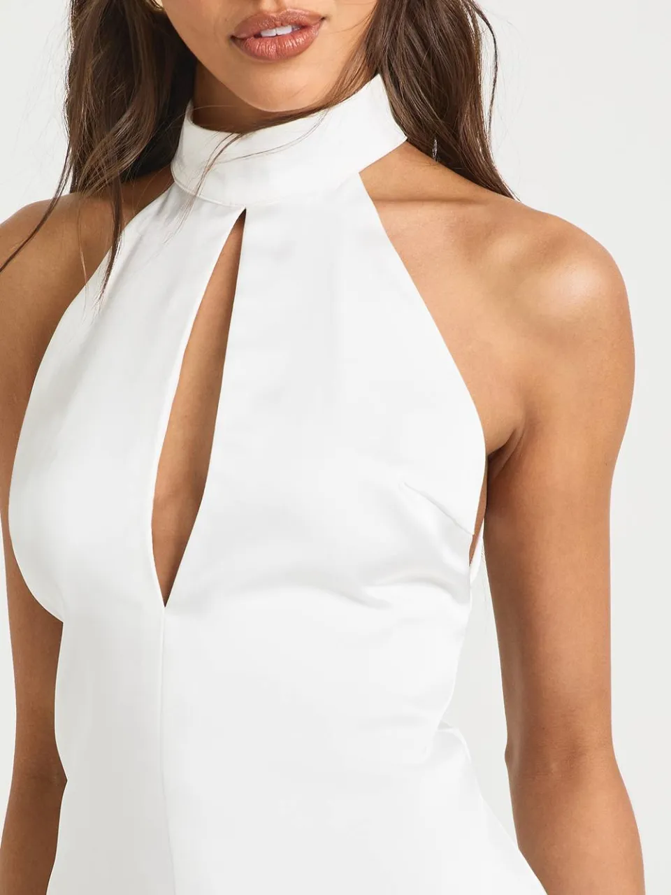 boohoo Dames Satijnen Hoge Hals Shift Jurk wit, foto 4