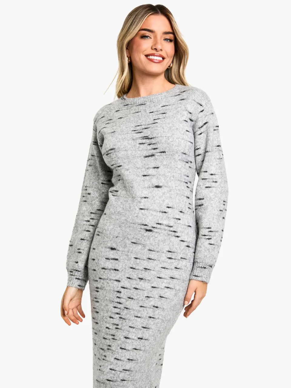 boohoo Dames Soft Knit Marl Gebreide Maxi Jurk grijs, foto 3