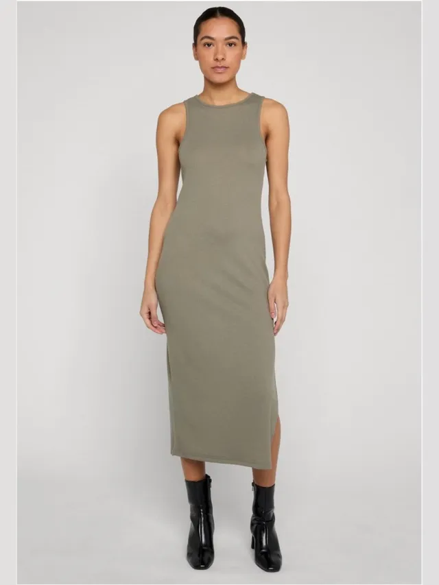 Urban Classics Ladies Long Racerback Rib Dress Dames Maxi-jurk - olijf
