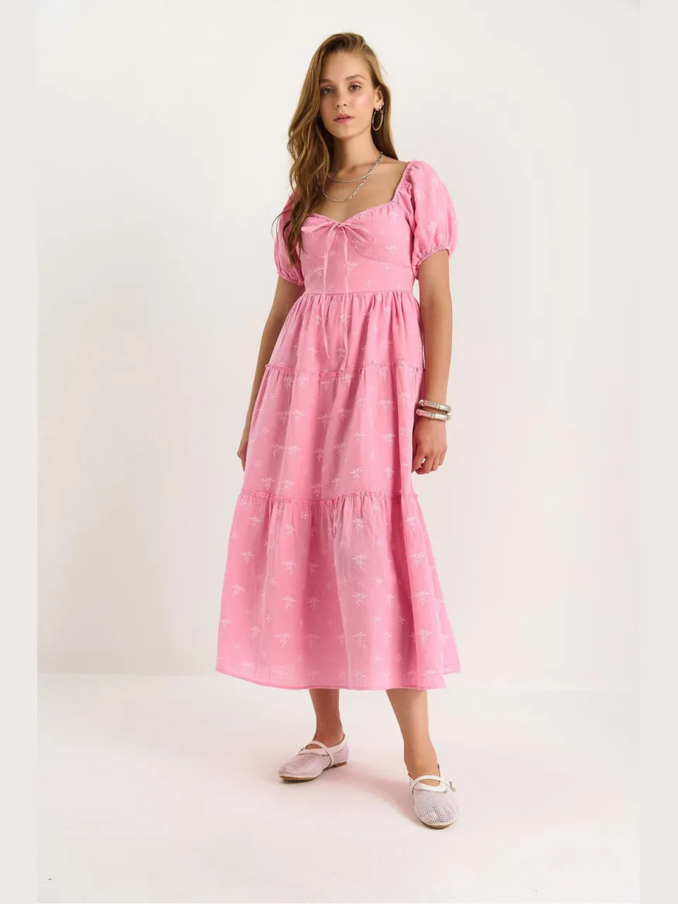 Bianco Lucci Geborduurde Hart Kraag Maxi Jurk roze, foto 2