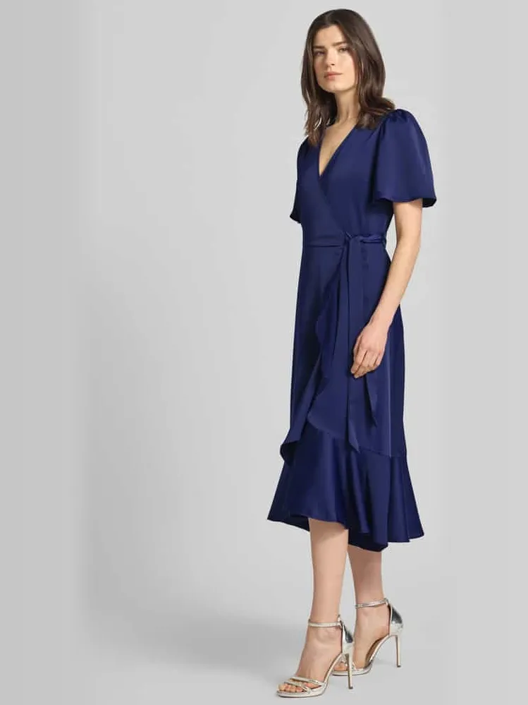 Y.A.S. Cocktailjurk met volantzoom model 'THEA' donkerblauw, foto 3