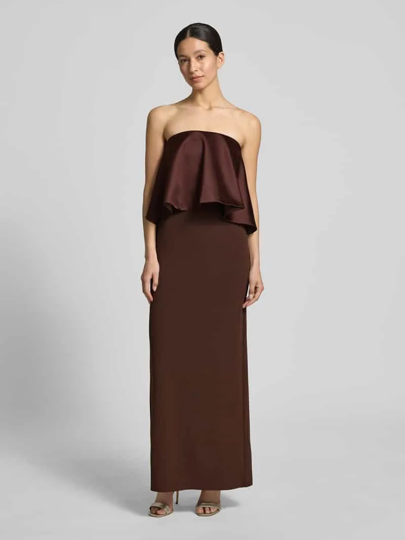 Rinascimento slim fit maxi-jurk met satijn-garnering Chocoladebruin