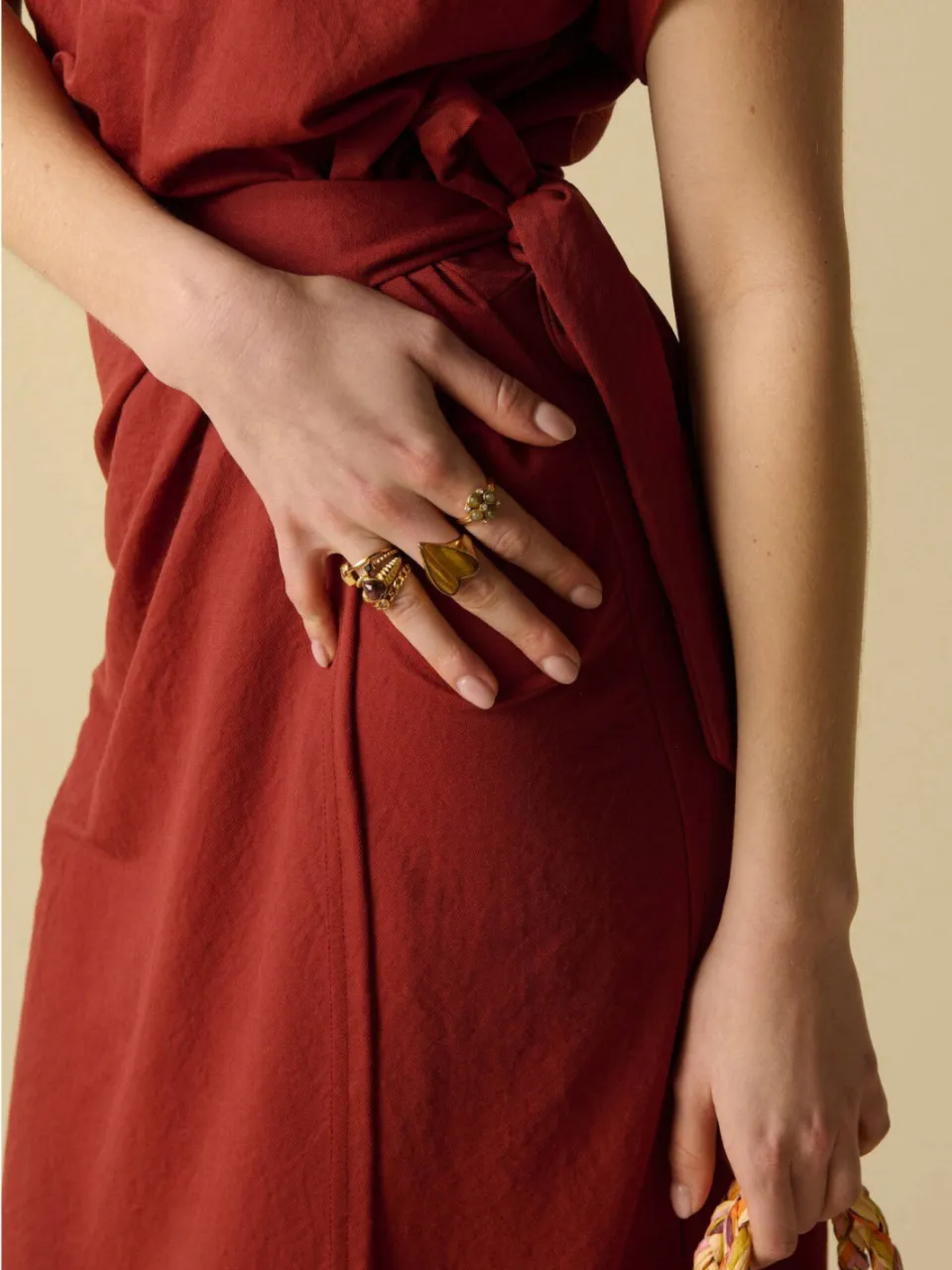 Sissy-Boy midi jurk met knoopdetail - donkerrood, foto 4