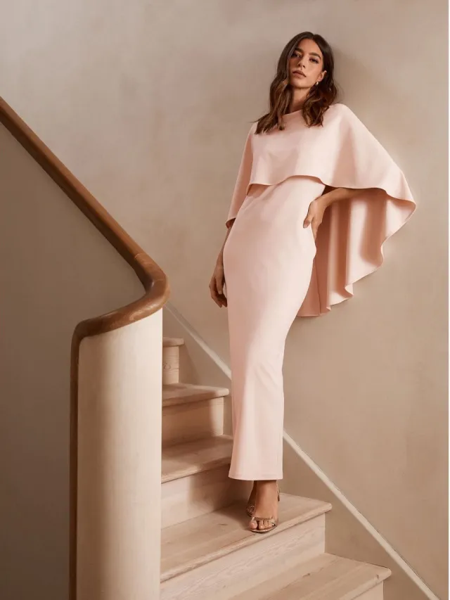 Next Dames - Lange jurk met cape - Roze Blush Pink