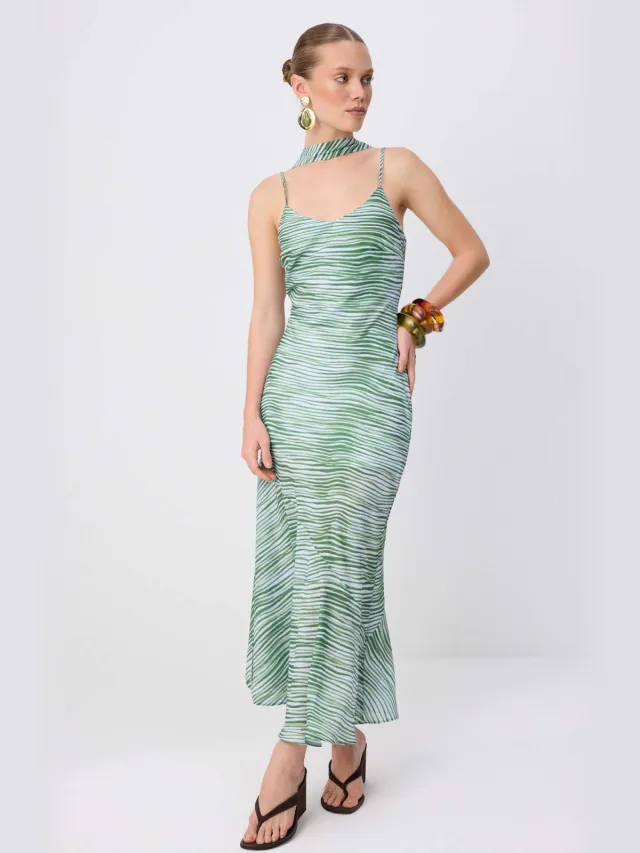 Trendyol TRENDYOLMİLLA Dames Groen Dierenprint Maxi Mouwloos Recht Jurken