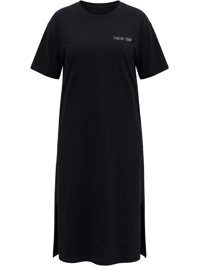 Studio Untold Dames - T-shirtjurk oversized VACATION-print op de achterkant - Zwart - Maat 50+