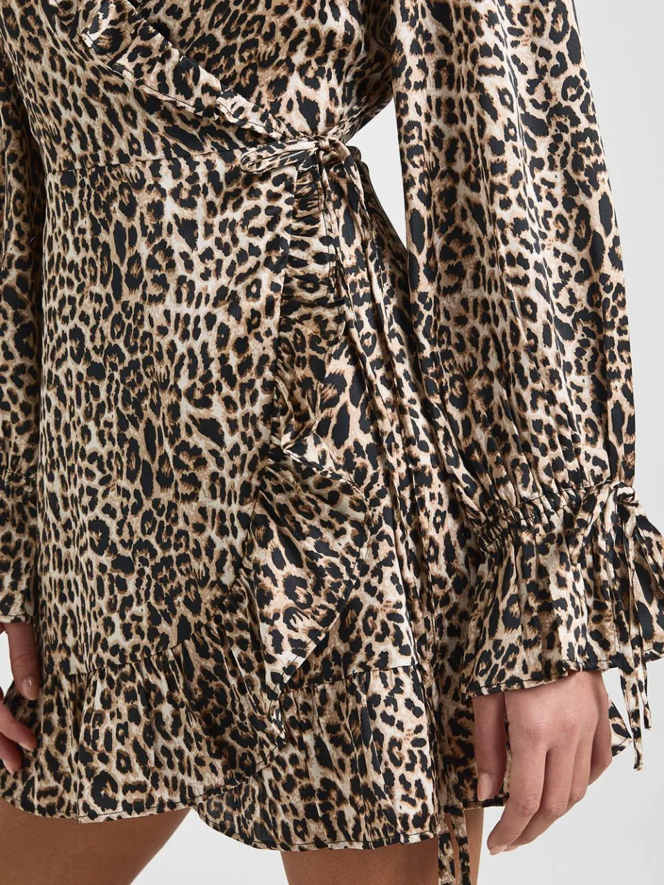 boohoo Dames Luipaardprint Ruches Wikkel Mini Jurk, foto 4