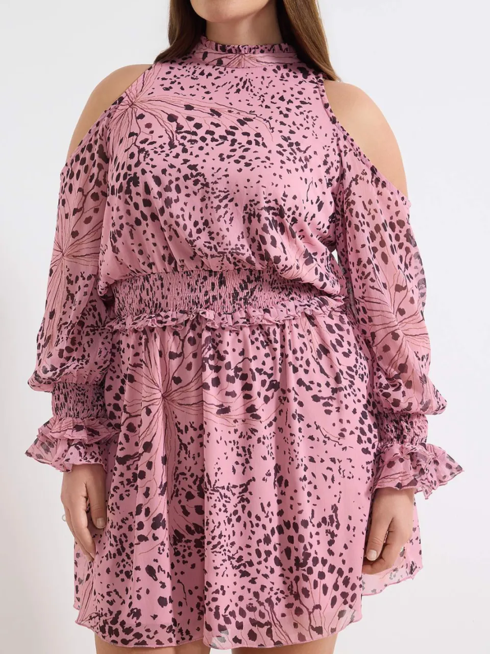 Trendyol Curve Dames Roze Dierenprint Midi Lang Avond / Dagelijks A-lijn Grote maten Jurk, foto 2