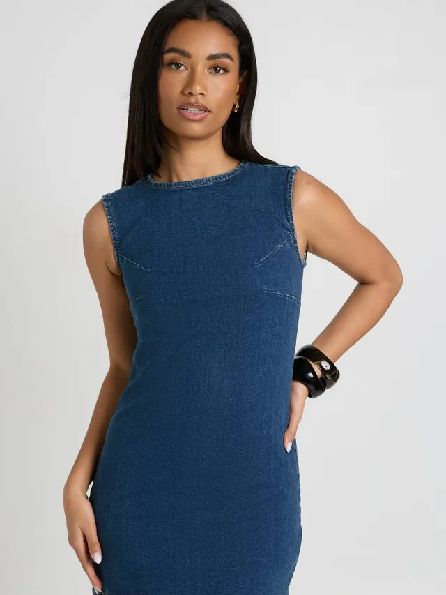 boohoo Dames Basic Denim Shift Jurk Medium Gebleekt