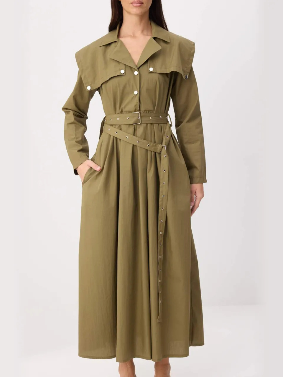 Trendyol Modest Dames Kaki Effen Maxi Lang Skater Modest Jurken, foto 2
