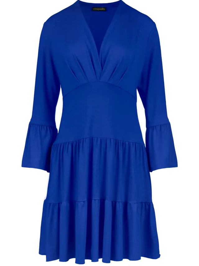 Conquista Blauwe Royal jersey jurk met ruches, foto 2