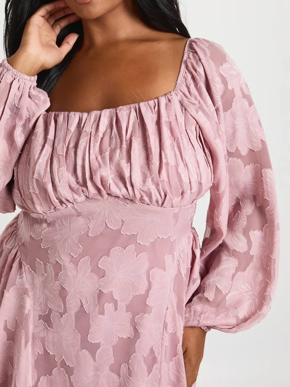 boohoo Dames Plus Burnout Chiffon Boerinnetje Skater Jurk roze, foto 4