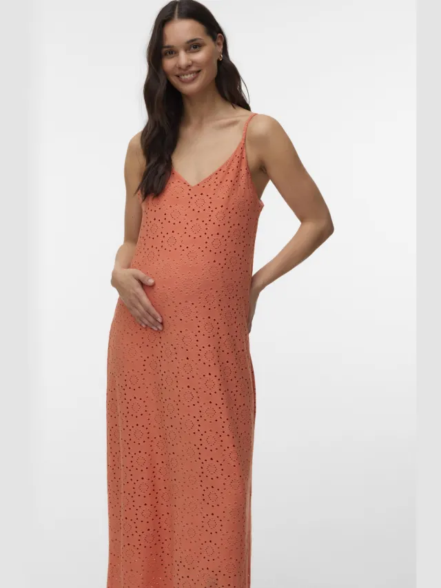 Vero Moda Maternity zwangerschaps maxi jurk ajour oranje, foto 2