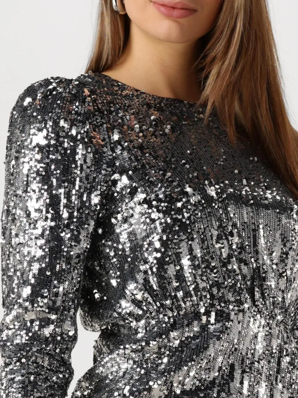 SELECTED WOMEN Dames Jurken Slfari-colyn Ls Short Sequins - Zilver, foto 4