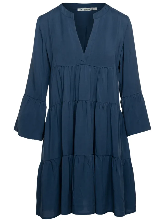 Conquista Indigo jurk met geplooide naden Indigoblauw