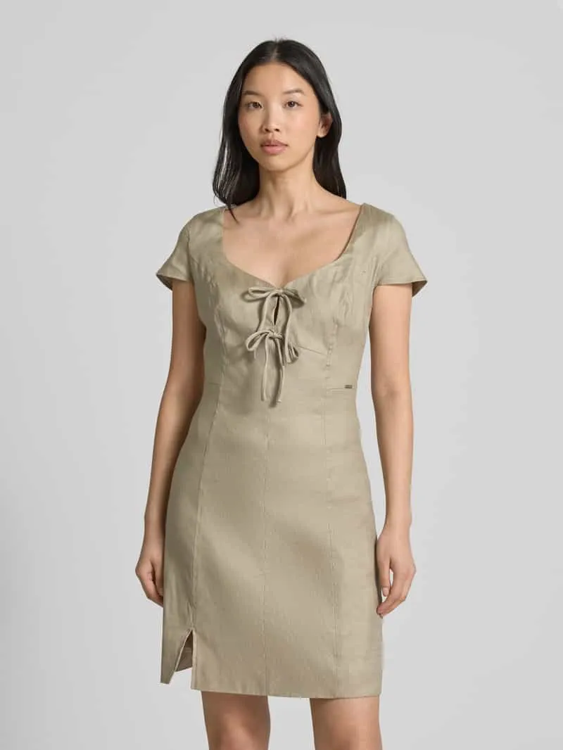 Guess Mini-jurk met koordsluiting, model 'ISABEAU' rietgroen, foto 4