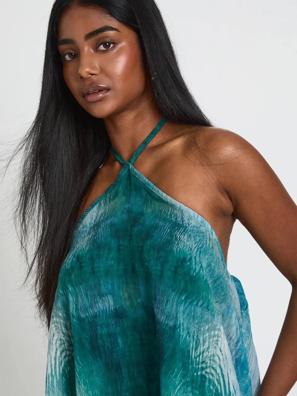 boohoo Dames Bedrukte Chiffon Midi-jurk Met Asymmetrische Zoom blauw, foto 4