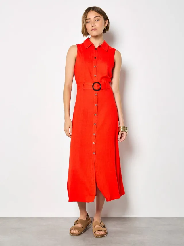 Apricot Midi-jurk van linnenmix Rood