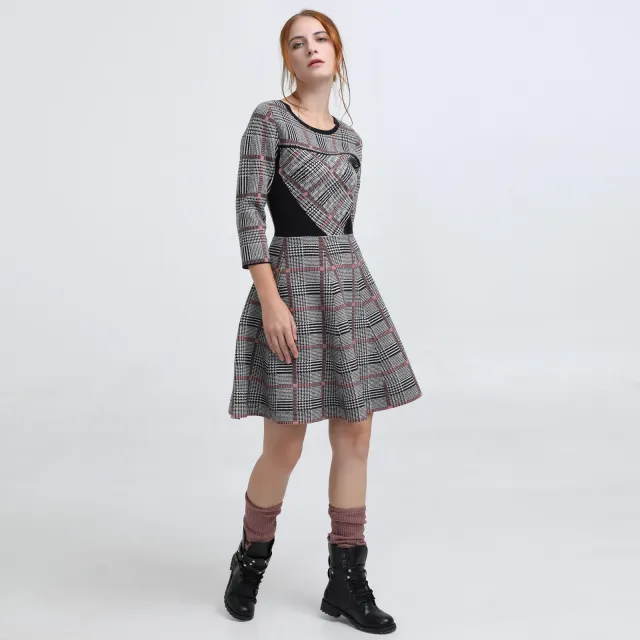 Smart & Joy Fit-and-falre jurk in tartan breier Blauw