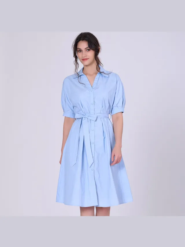 S&J Weekends Katoenen shirtjurk met gezwollen mouwen Blauw