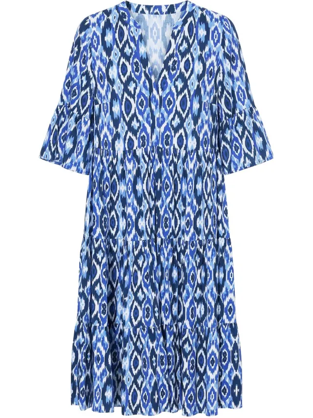 Studio Untold Dames - Maxi-jurk A-lijn ruiten volants - Donkerblauw - Maat 46+