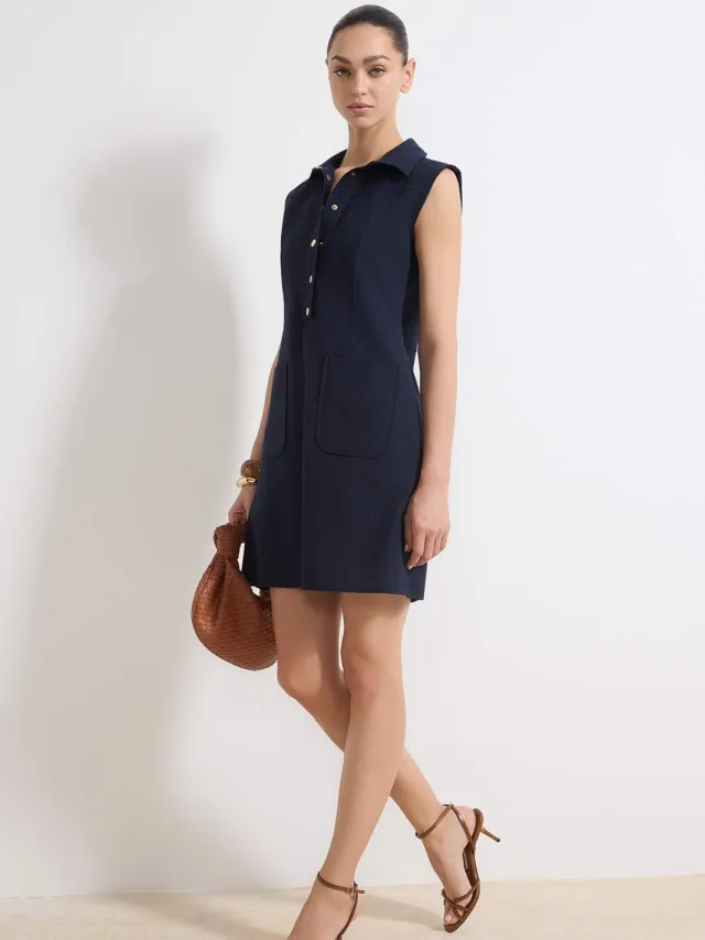 Trendyol TRENDYOLMİLLA Dames Donkerblauw Effen Kort / Mini Mouwloos Casual Blousejurk Jurken Marineblauw/Blauw