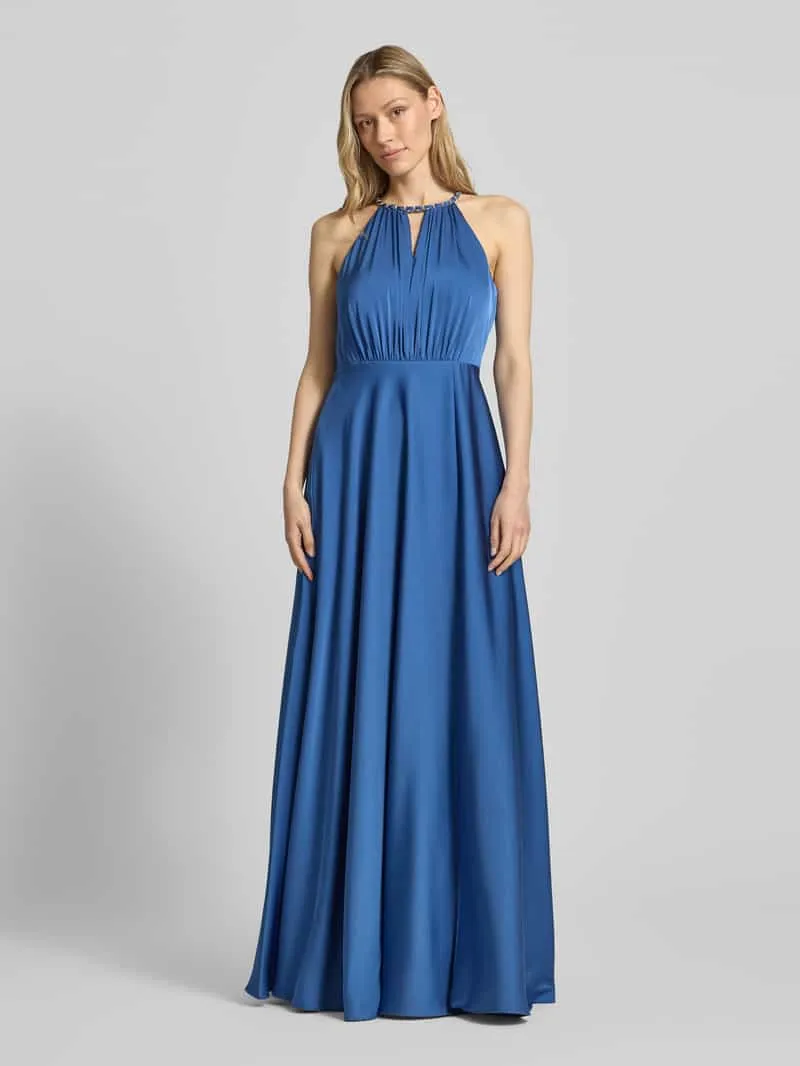 Jake*s Cocktail maxi-jurk met halter met vlechtketting en diep rugdecolleté Bleu gemêleerd