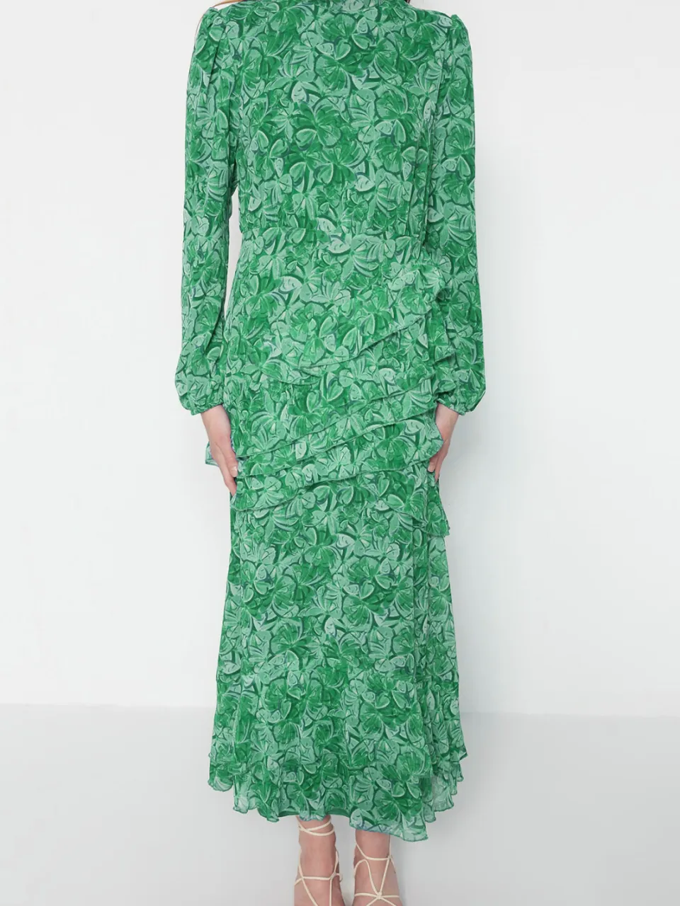 Trendyol Modest Dames Kaki Bloemen Maxi Lang Stijlvol/Avond Skater Modest Jurken, foto 2