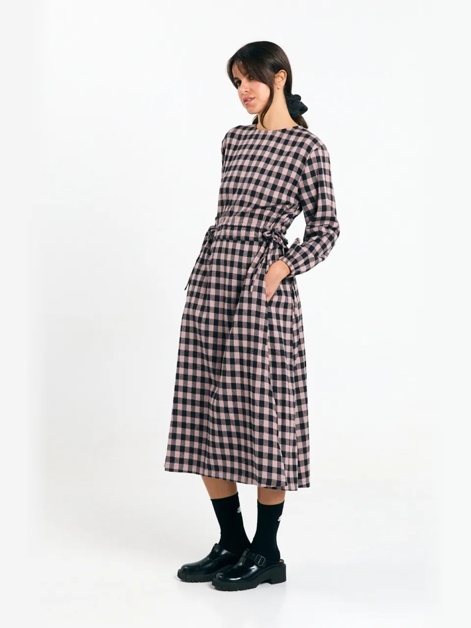 SUITE13LAB dames vegan Jurk Ota Check Zwart Ecru, foto 2