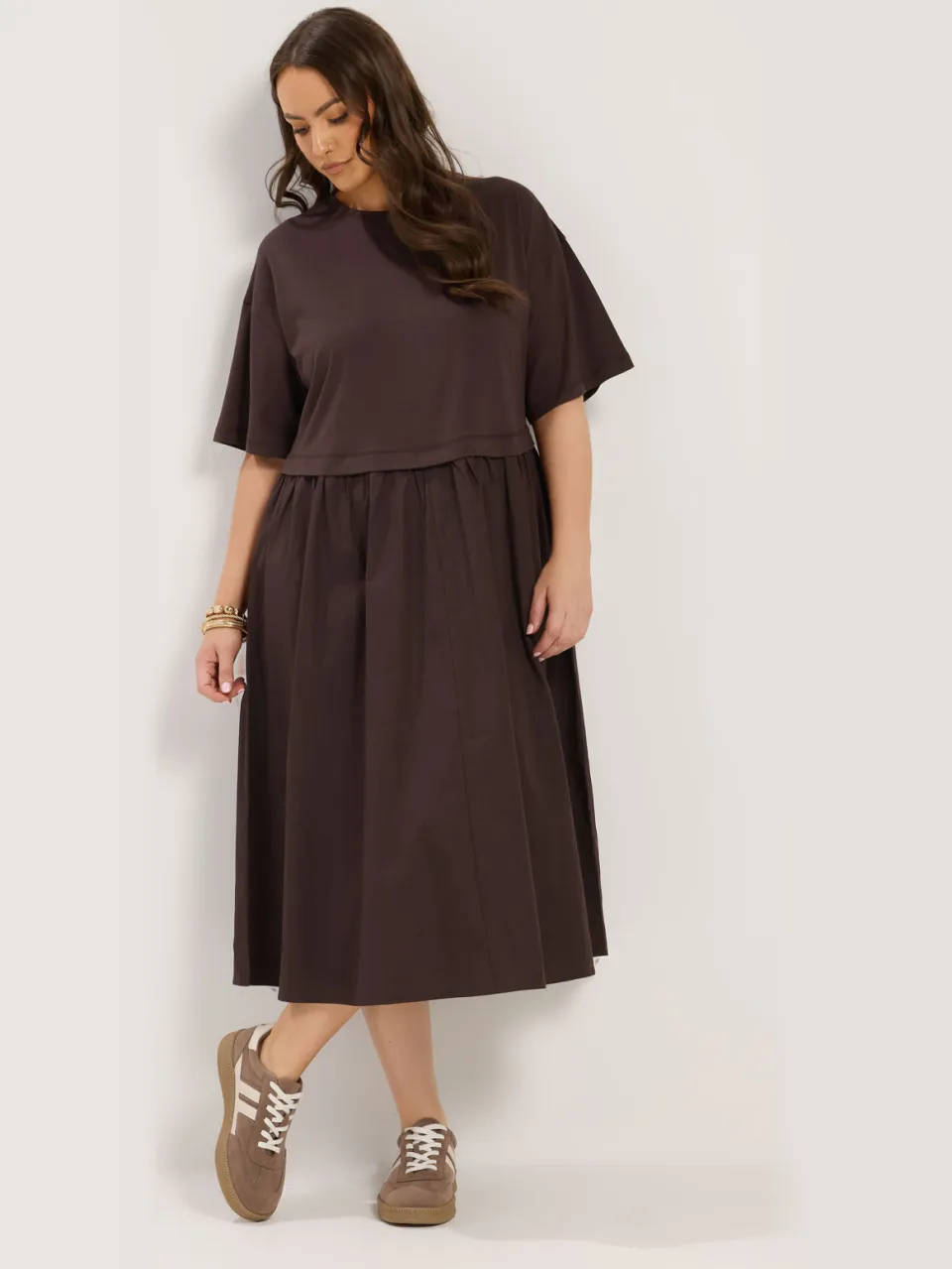 Yours Chocoladebruine 2In1 Poplin Midijurk-60 Brown