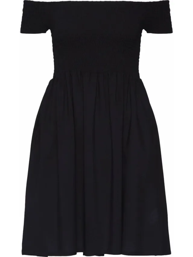 Urban Classics Ladies Smoked Off Shoulder Dress Korte jurk zwart M Dames