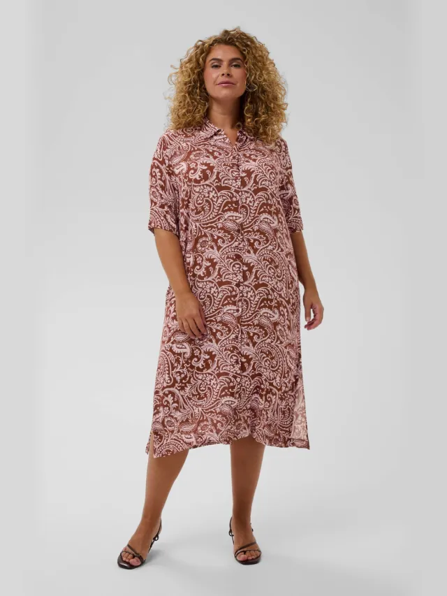 Kaffe Curve blousejurk met paisley print roodbruin Roodbruin/ecru
