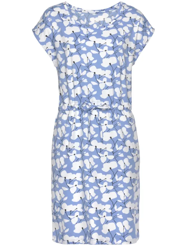 Jersey jurk blauw/crème bedrukt, foto 2
