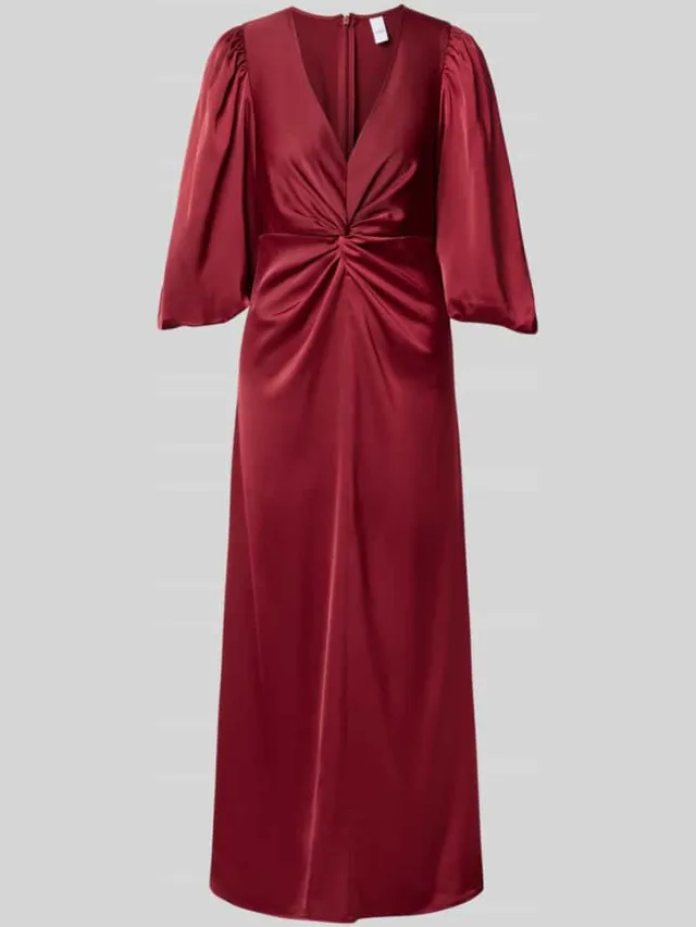Yas Cocktailjurk met knoopdetail en v-hals model 'THEA' bordeaux, foto 2