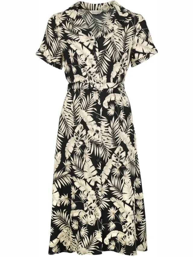 Banned Yvette Dames Midi-jurk - zwart/bruin zwart;bruin