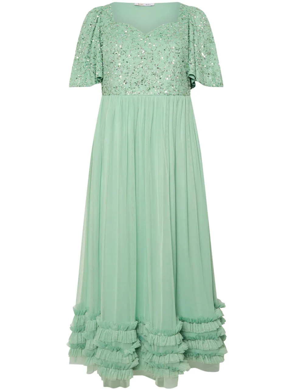 Luxe: Ultimate Embellishment Luxe Maxi Jurk Met Paillettenversiering En Ruches Langs De Zoom In Saliegroensize 48, foto 4