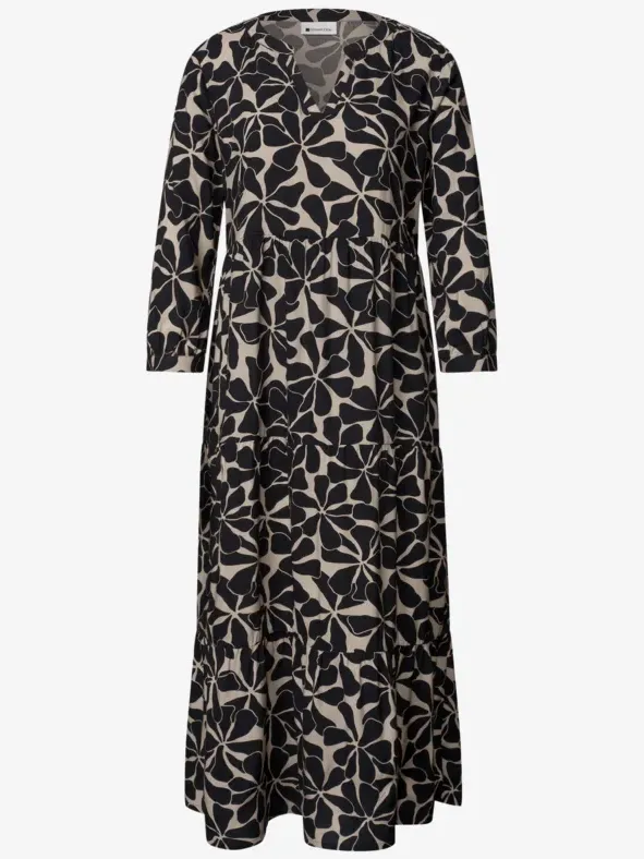 Street One Midi-jurk met gespleten hals in etnische look zwart, foto 3