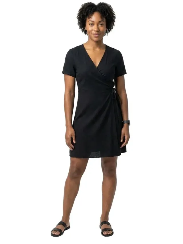 Only Linnenmix Jurk Met V-Hals En Korte Mouwen Black