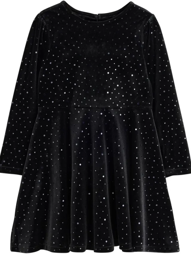 Next Meisjes - Fluwelen jurk met lange mouwen en glitter - Zwart Black