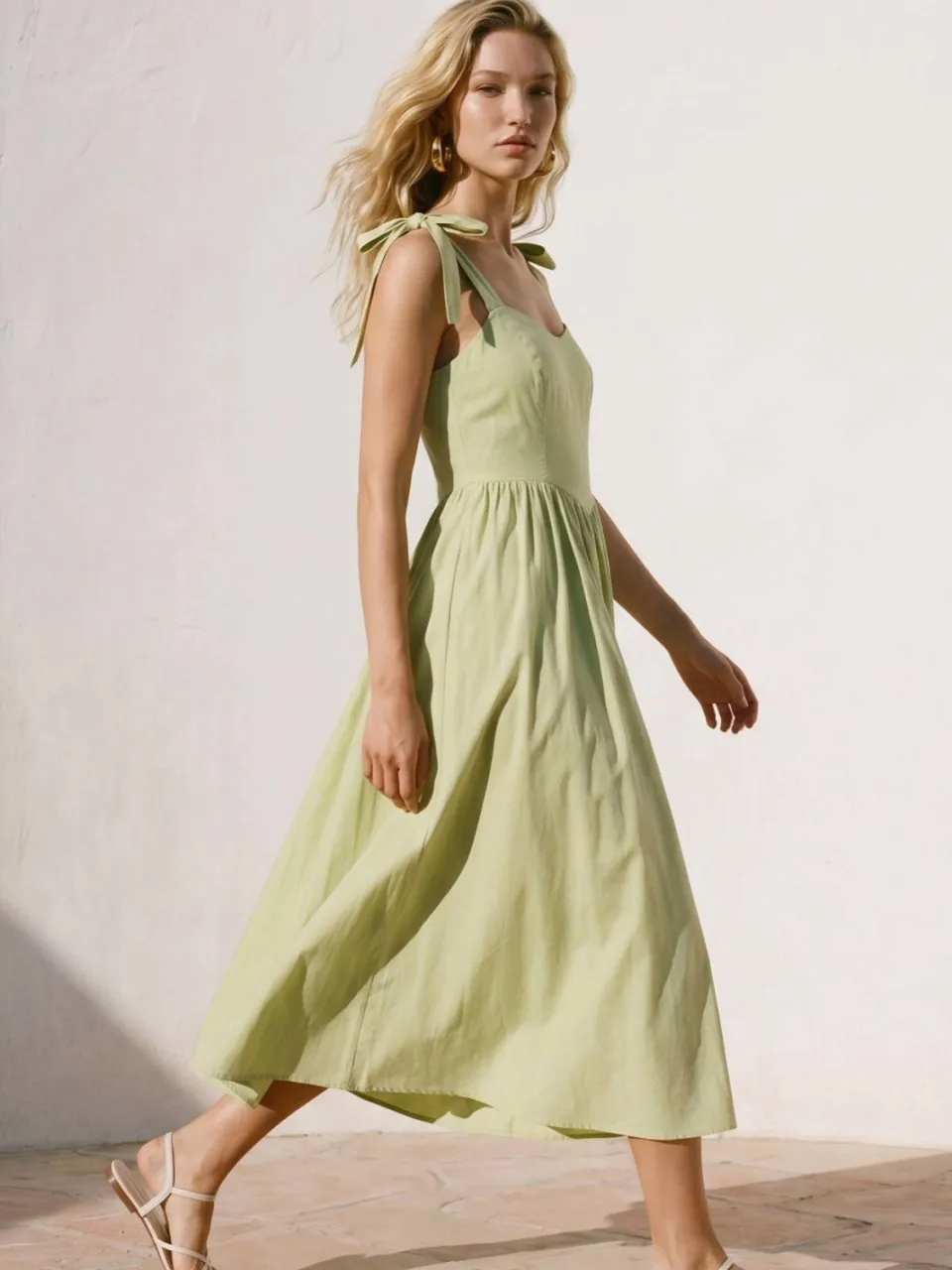 Vero Moda katoenen midi jurk - lichtgroen, foto 3