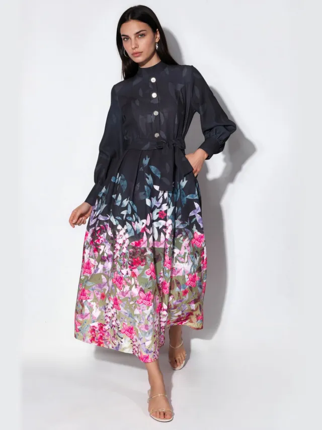MSN Collection Florale Maxi Jurk met Ceintuur Veelkleurig