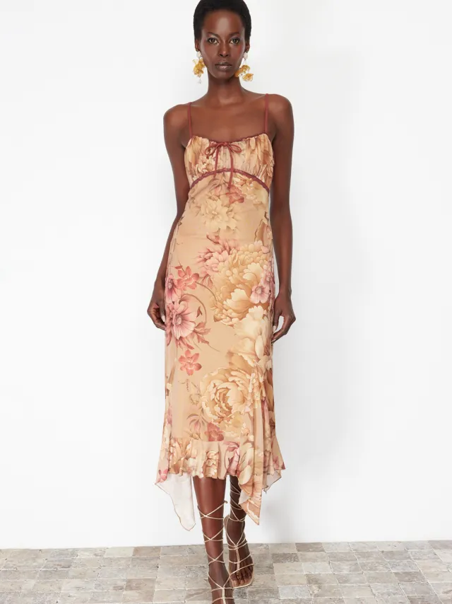 Trendyol TRENDYOLMİLLA Dames Meerkleurig Bloemen Maxi Mouwloos Stijlvol/Avond Skater Jurken Veelkleurig