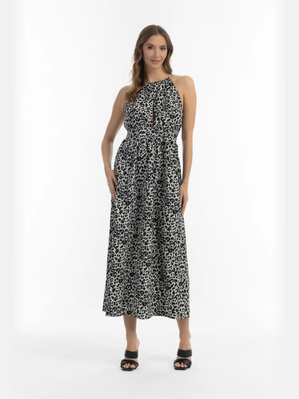 Faina Maxi-jurk met luipaardprint Dames Grijze Leeuw Grijs
