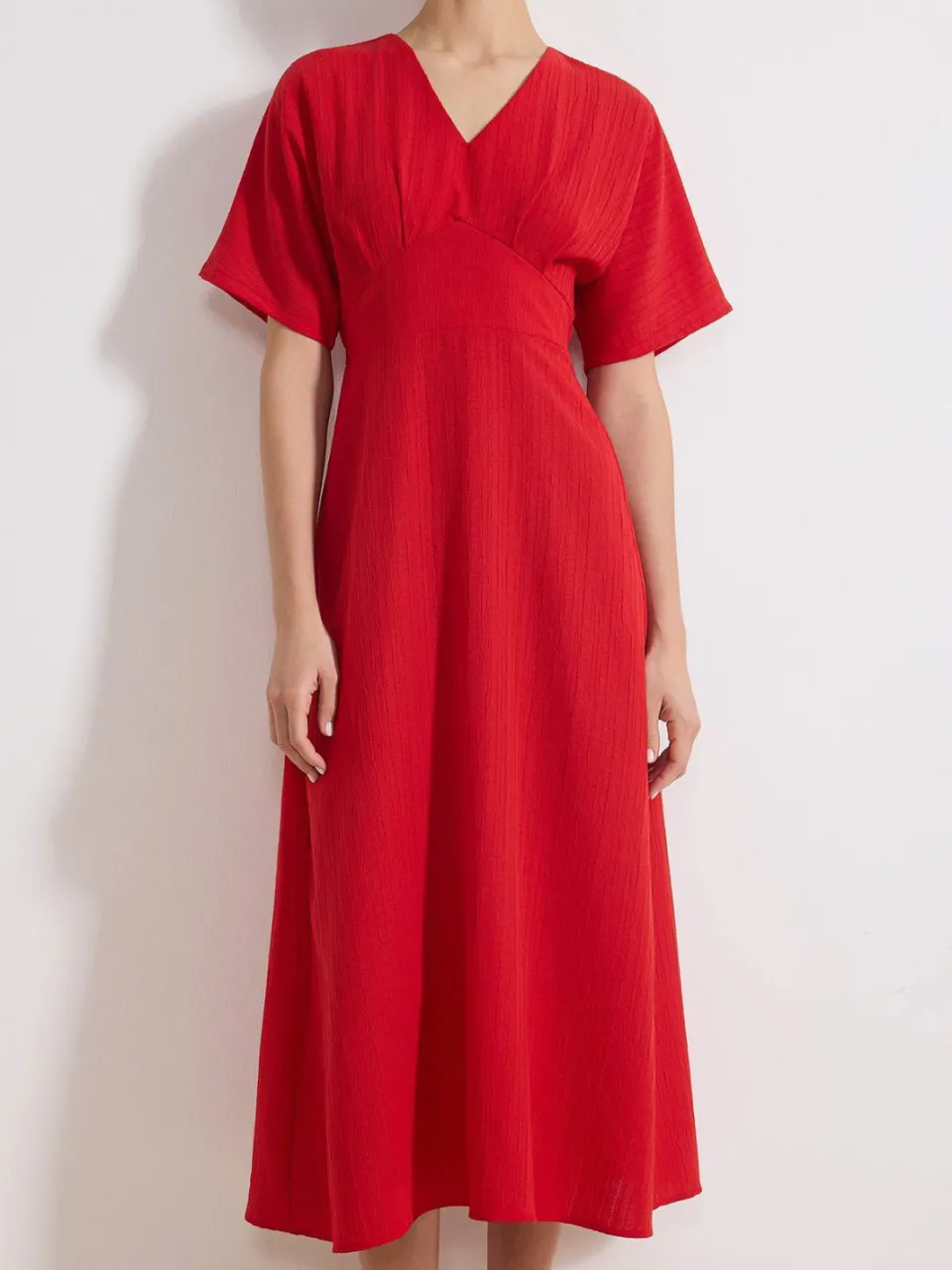 Trendyol TRENDYOLMİLLA Dames Rood Effen Maxi Driekwart mouw Casual A-lijn Jurken, foto 2