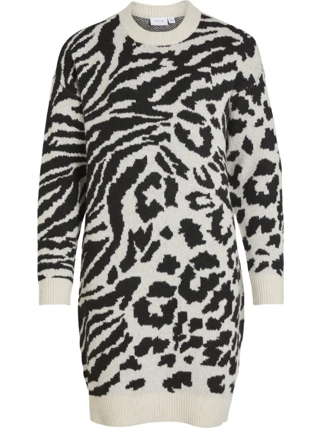 Vila Maat M VIALIRA L/S JACQUARD KNIT DRESS/SU/LC Dames Jurk Super light natural melan