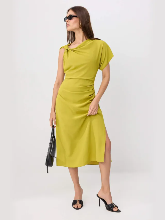 Trendyol TRENDYOLMİLLA Dames Groen Effen Midi Kort Bodycon Jurken