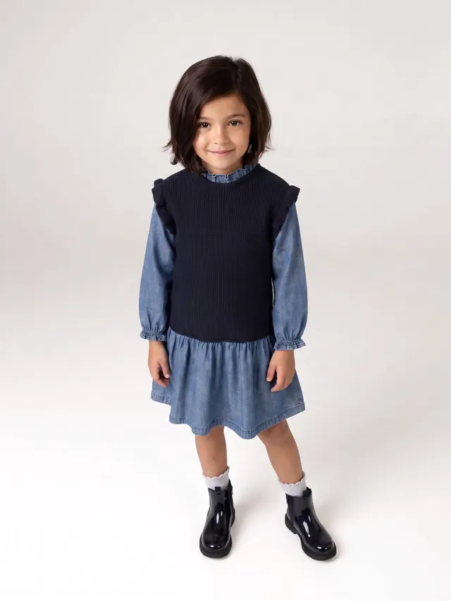 vertbaudet 2-in-1 jurk voor meisjes marineblauw