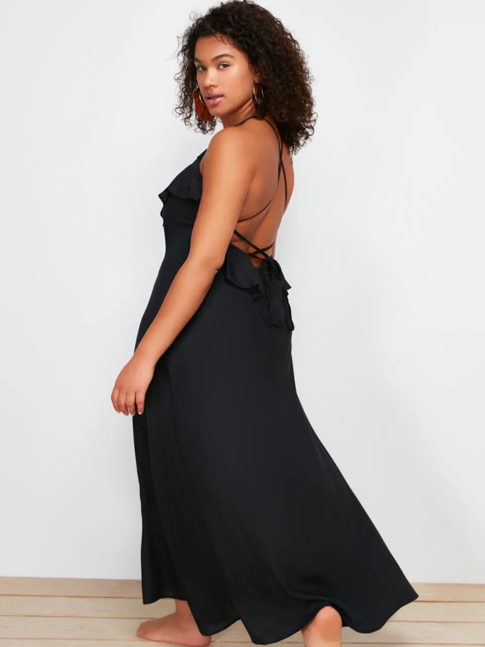 Trendyol Curve Dames Zwart Effen Maxi Mouwloos Strandkleding A-lijn Grote maten Jurk, foto 2