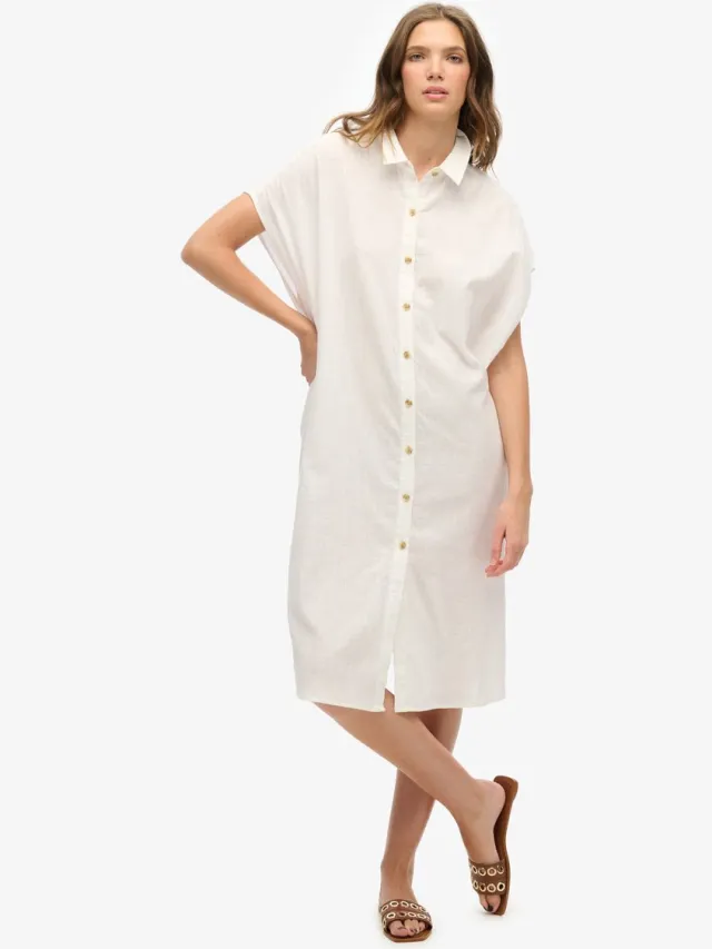 Superdry Oversized midi-overhemdjurk - Dames - Jurken optic